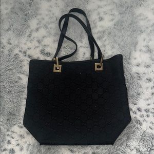 Gucci Black Textured Tote with Gold Hardware